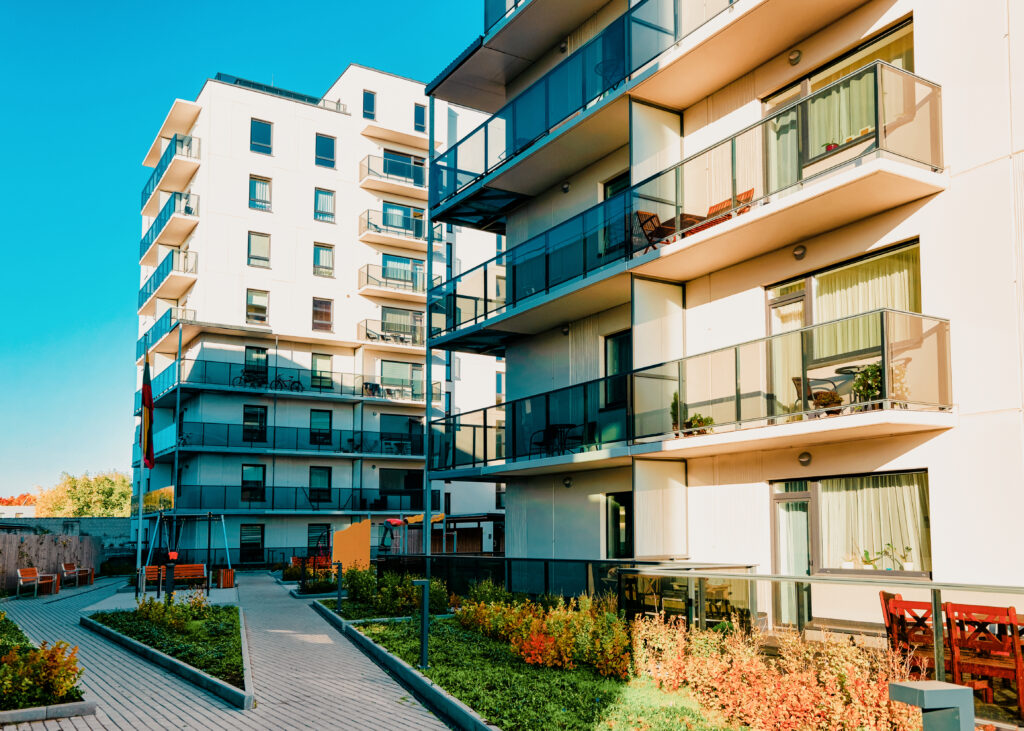 Property Management Services. A clean building with shade.